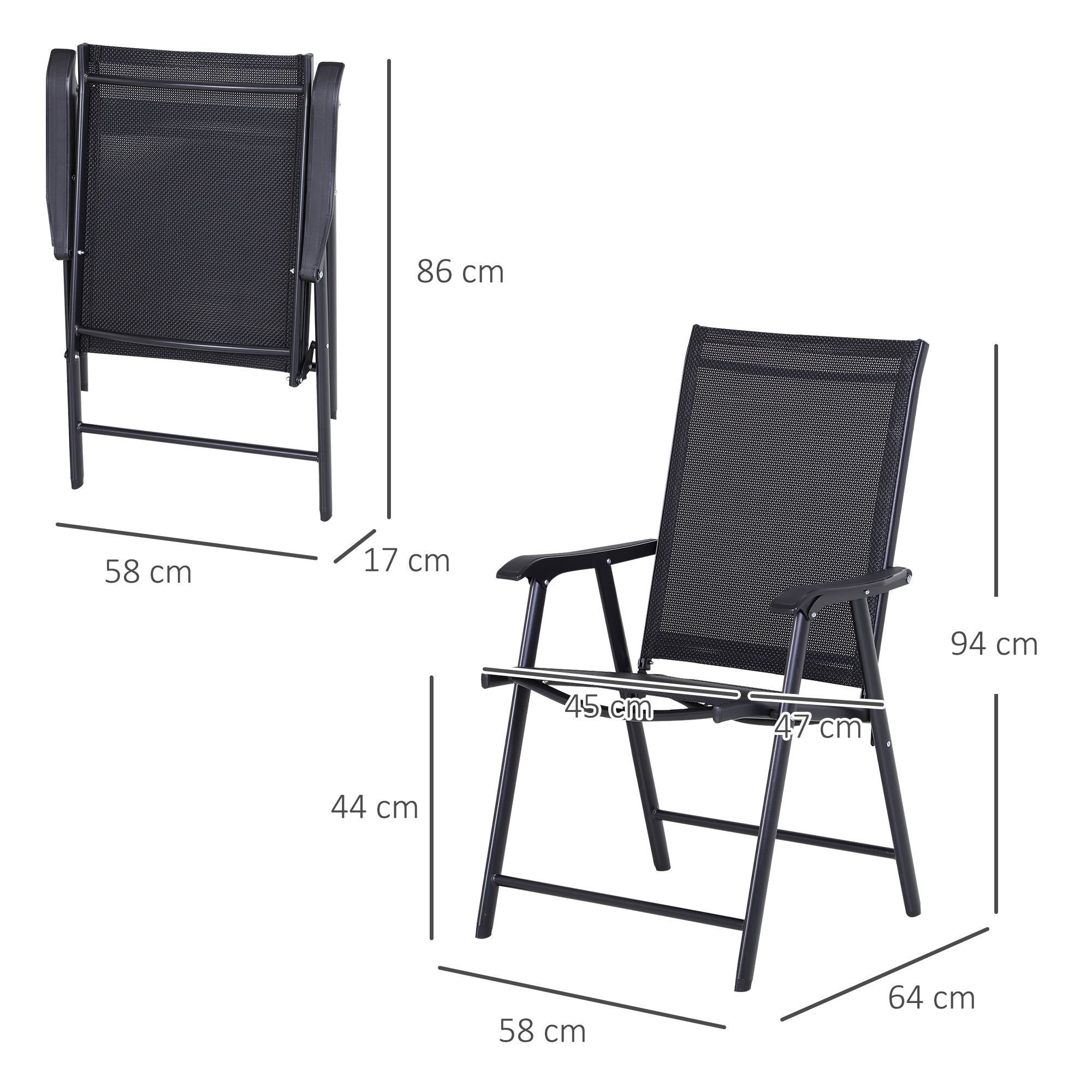 Camping Chairs Folding with Armrests, Metal Black