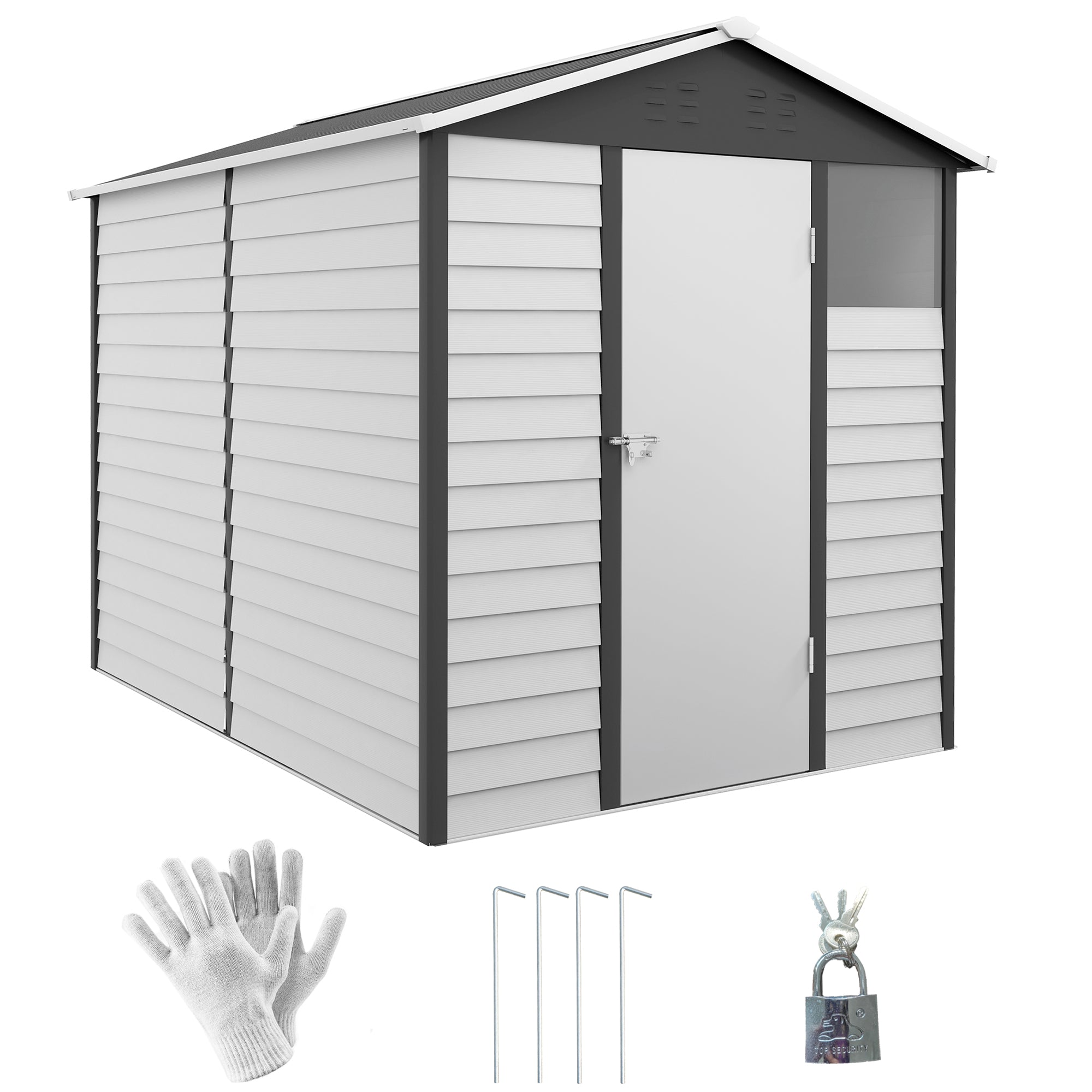 Metal Outdoor Garden Shed, Galvanised Tool Storage w/ Sloped Roof, Lockable Door, Dark Grey