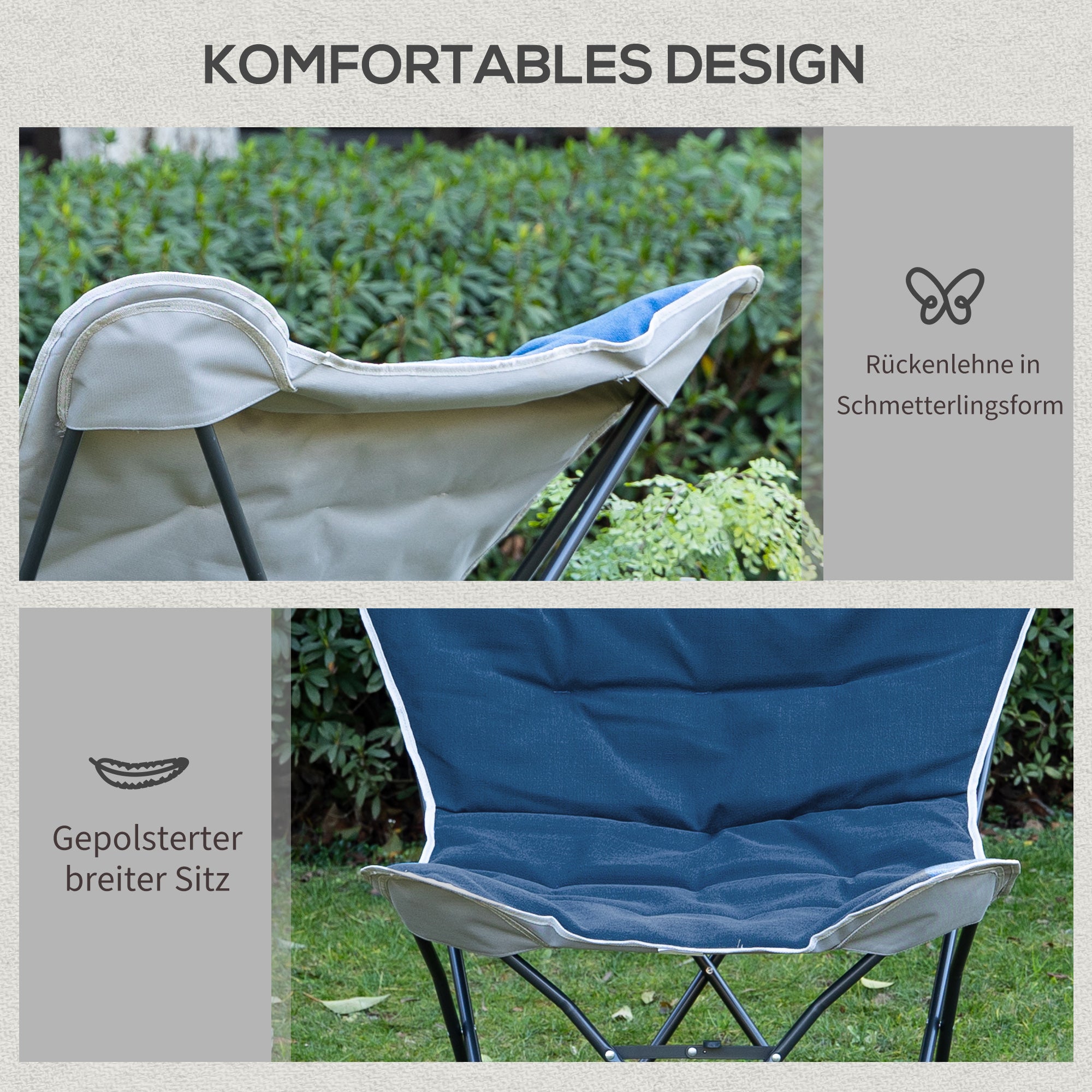 Foldable Camping Chair, 120kg Load, Lightweight, Portable, Steel