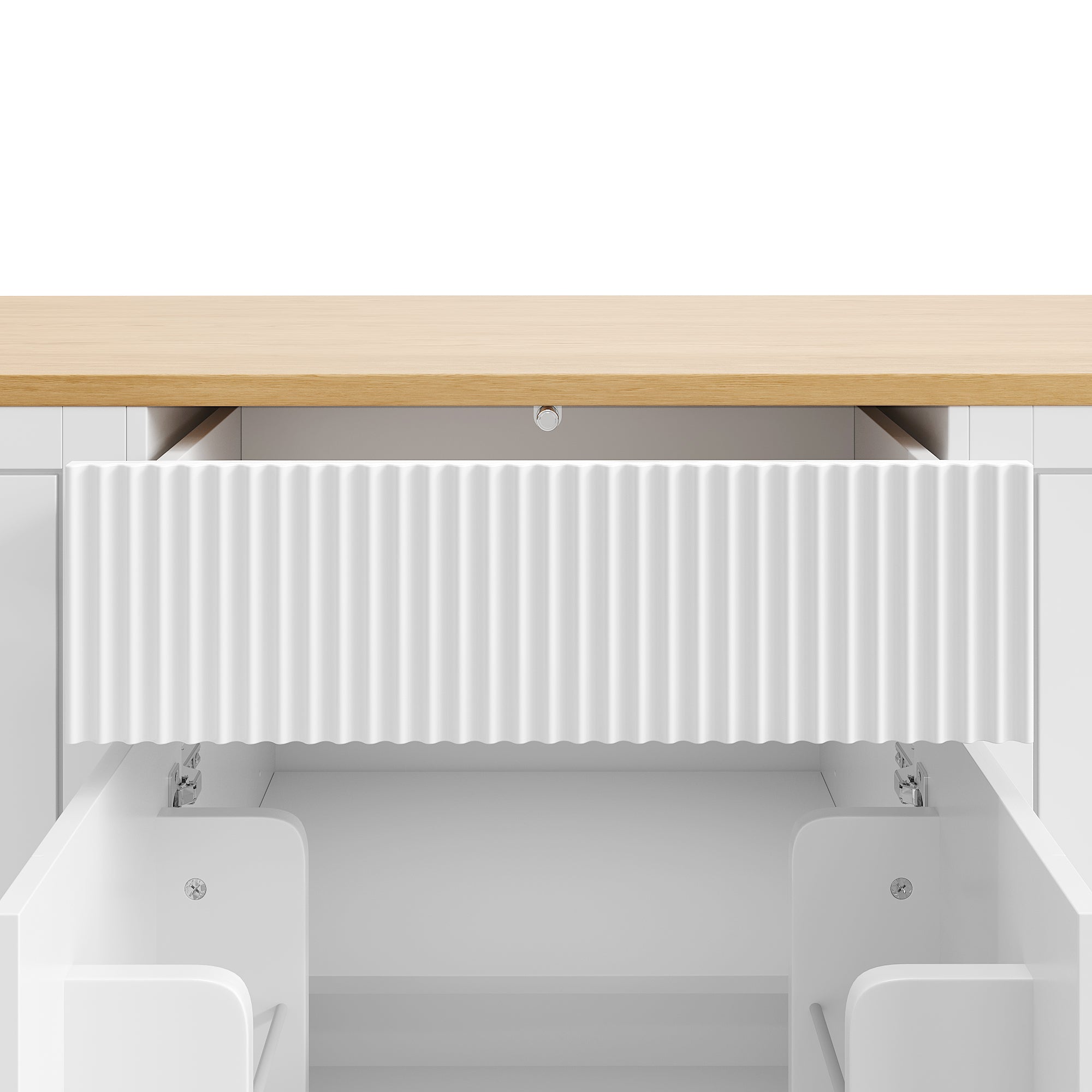 Kitchen Island with Wheels Waste Bin Storage 2 Doors 3 Drawers