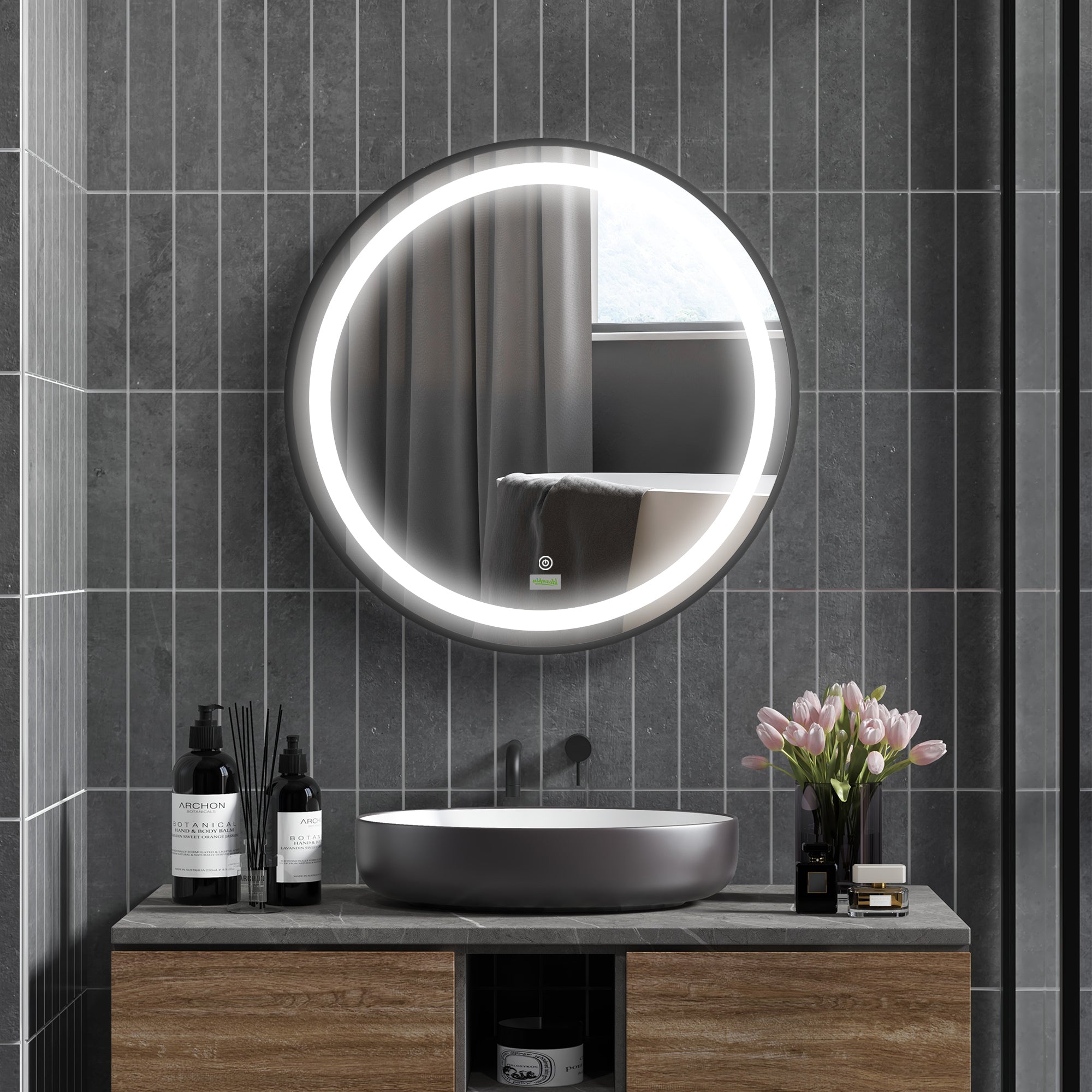 kleankin LED Bathroom Mirror, 60cm, 3 Light Colors, Touch, Black