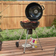 Charcoal Grill BBQ Camping with Grate, Wheels, Storage, Thermometer, Metal