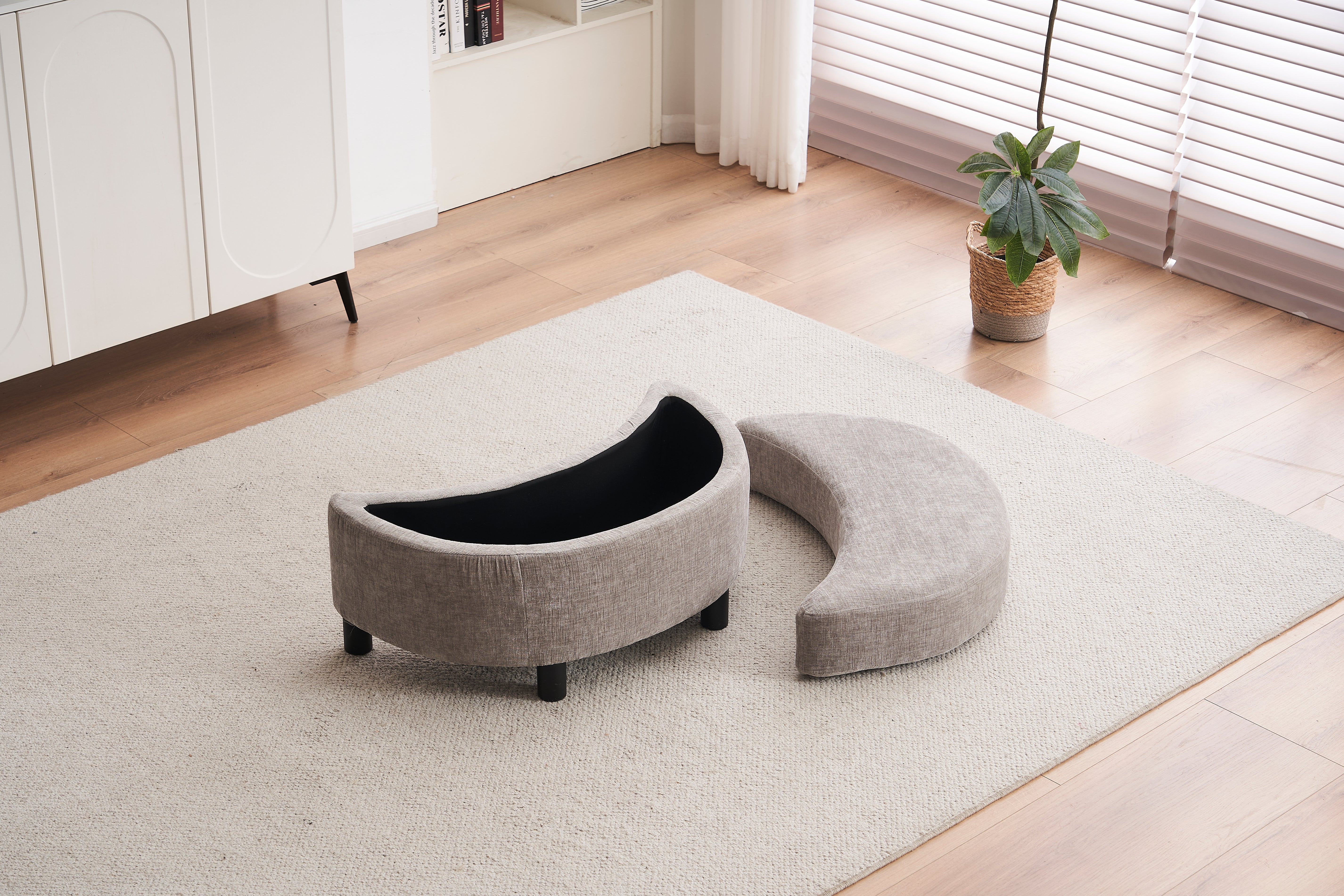 Chenille Swivel Armchair with 3 Back Cushion Pillow and Ottoman Crescent Stool