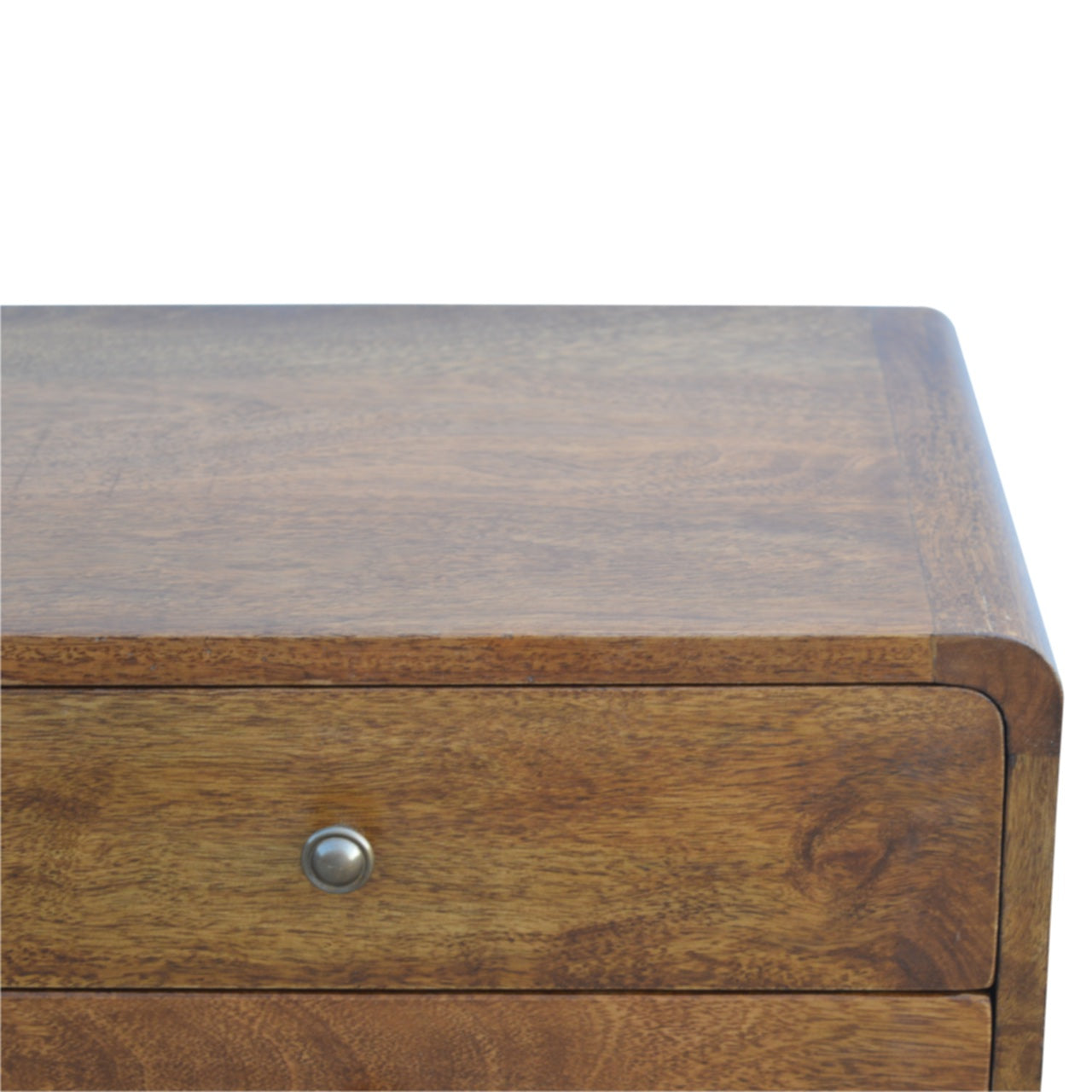 Solid Wood Bedside, Curved Chestnut with 2 Drawers, Dark Brown