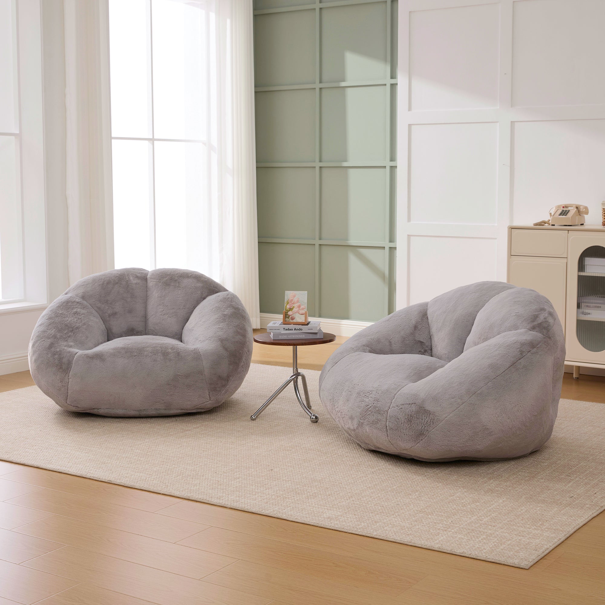 Soft Plush Beanbag Sofa, Non-slip and No Assembly Required, Artificial Rabbit Fur