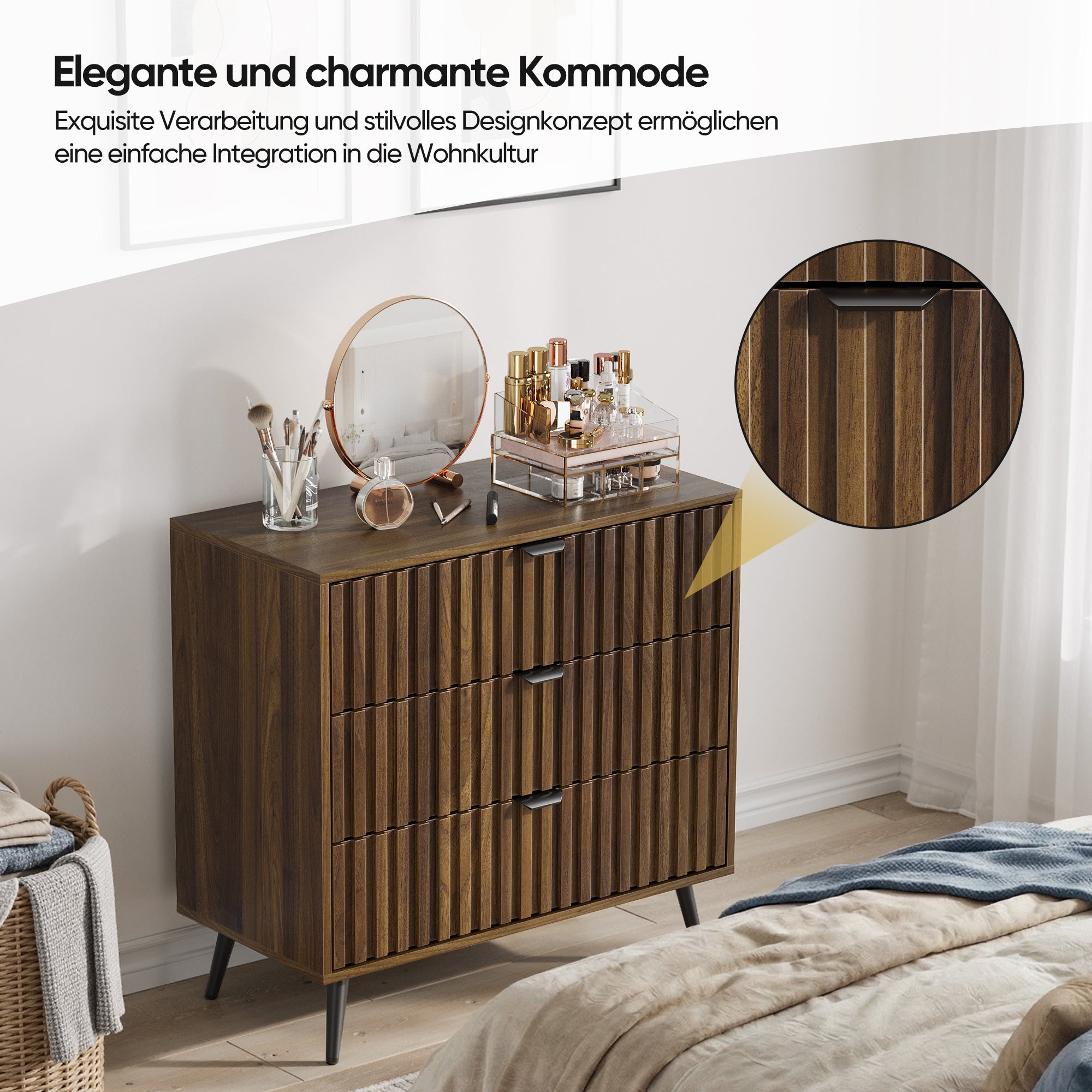 Chest of Drawers Storage Cabinet 3 Drawers Wooden Walnut Color