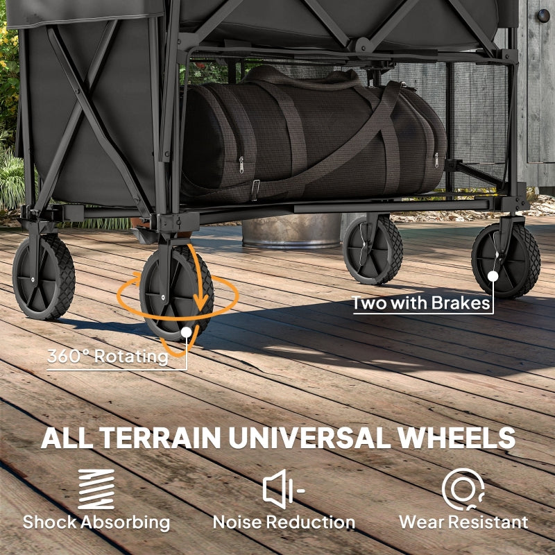 Double Decker Folding Trolley, 200KG 350L Capacity Collapsible Wagon Extended, Black