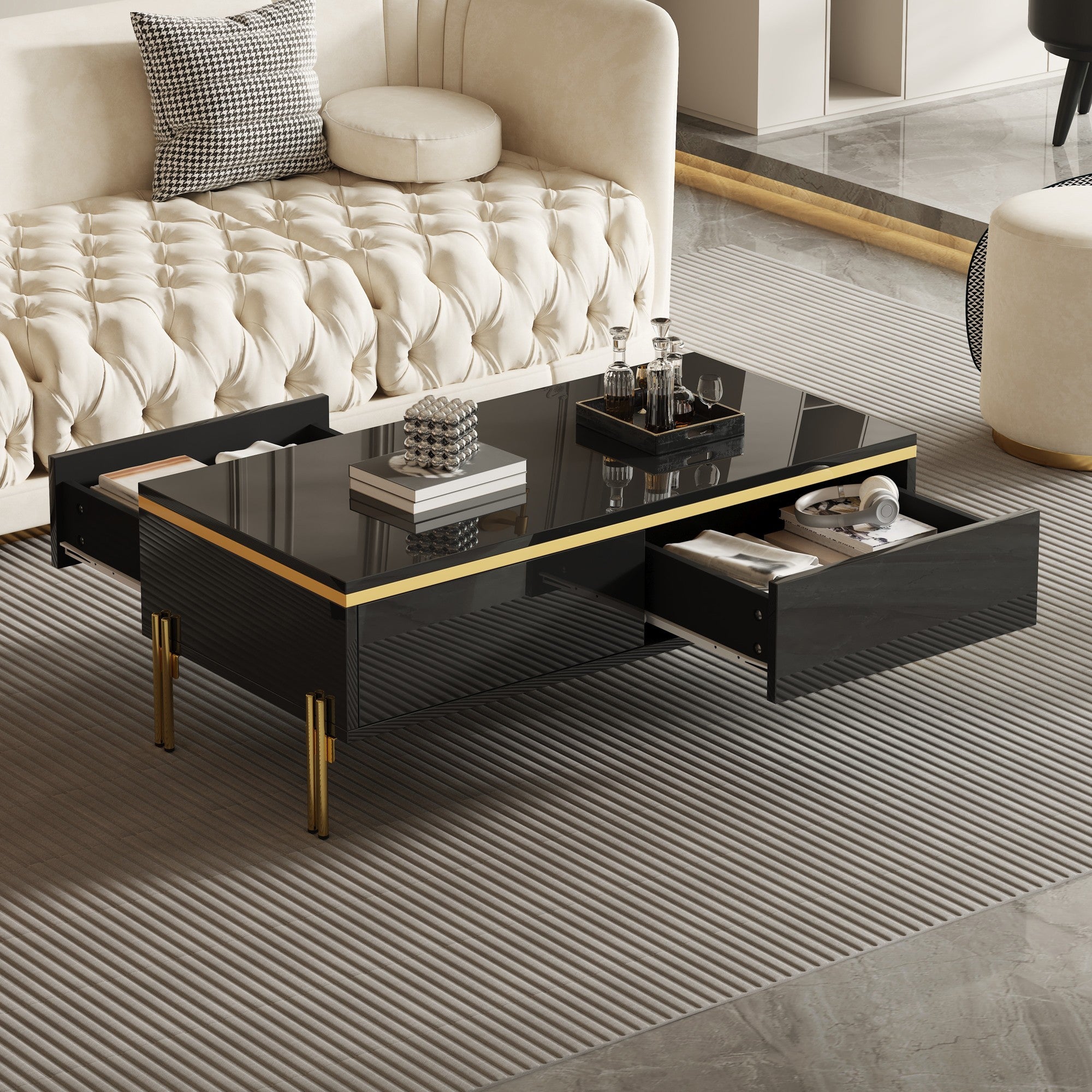 High-Gloss Coffee Table Multifunctional Side Table 100x50x36cm