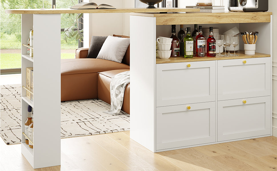 Rotating Standing Table 360° with 4 Drawers & Open Shelves - White