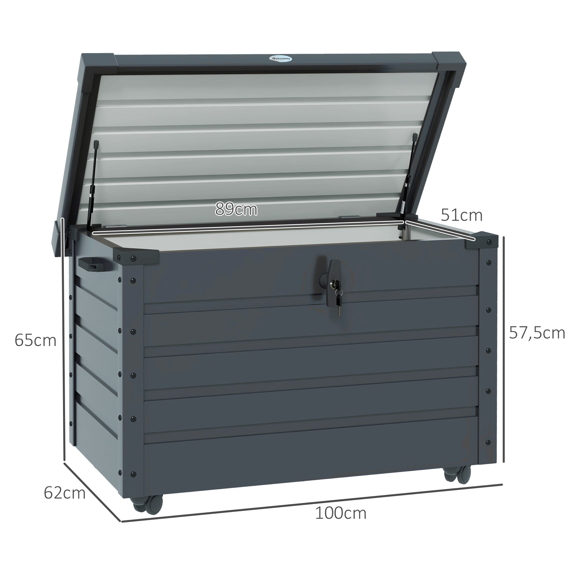 Garden Box Storage Box with Wheels, Lock, Handle Dark Grey