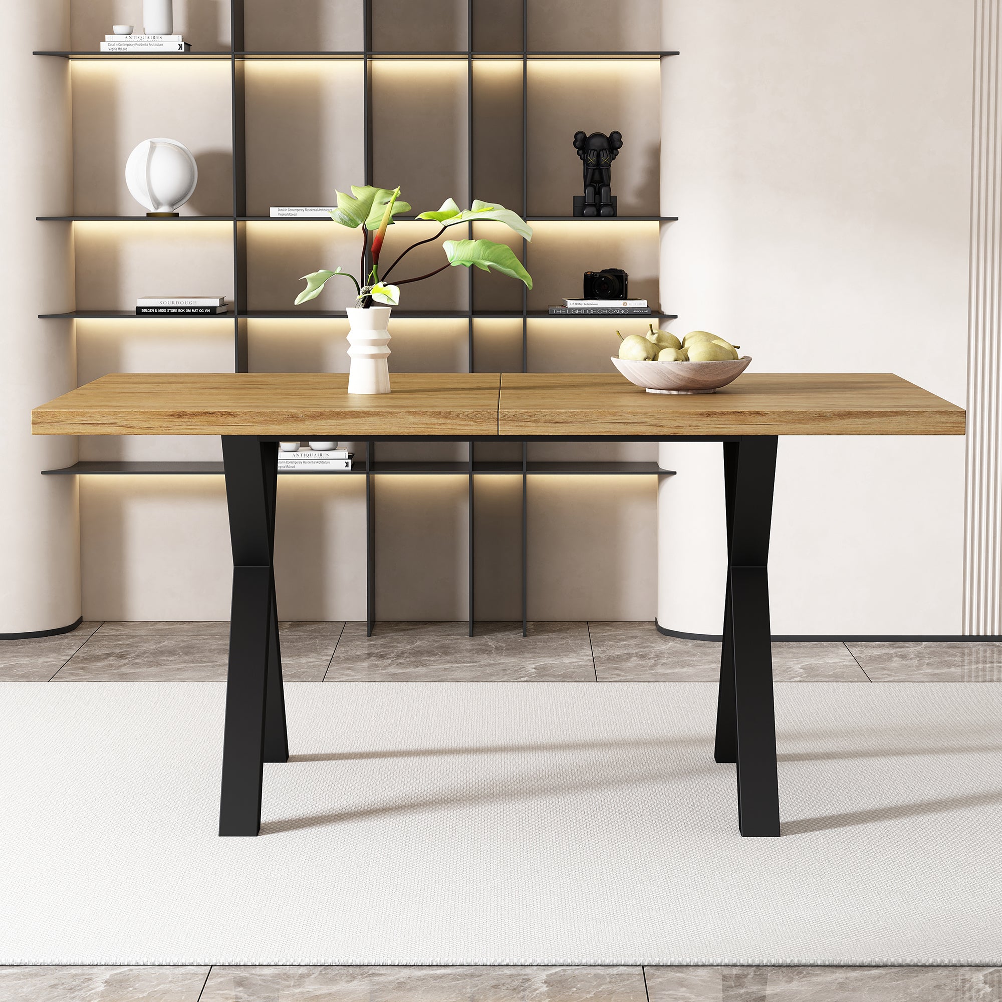 Dining Table Rectangular Crossed Legs 140x80x76cm - Oak/Black