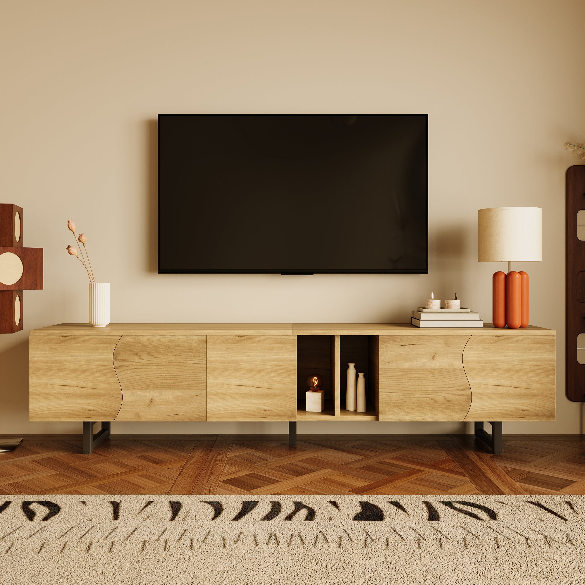 TV Cabinet 5-Door Media Console 191x38x46.5 cm, Natural Wood Look (PB+MDF)