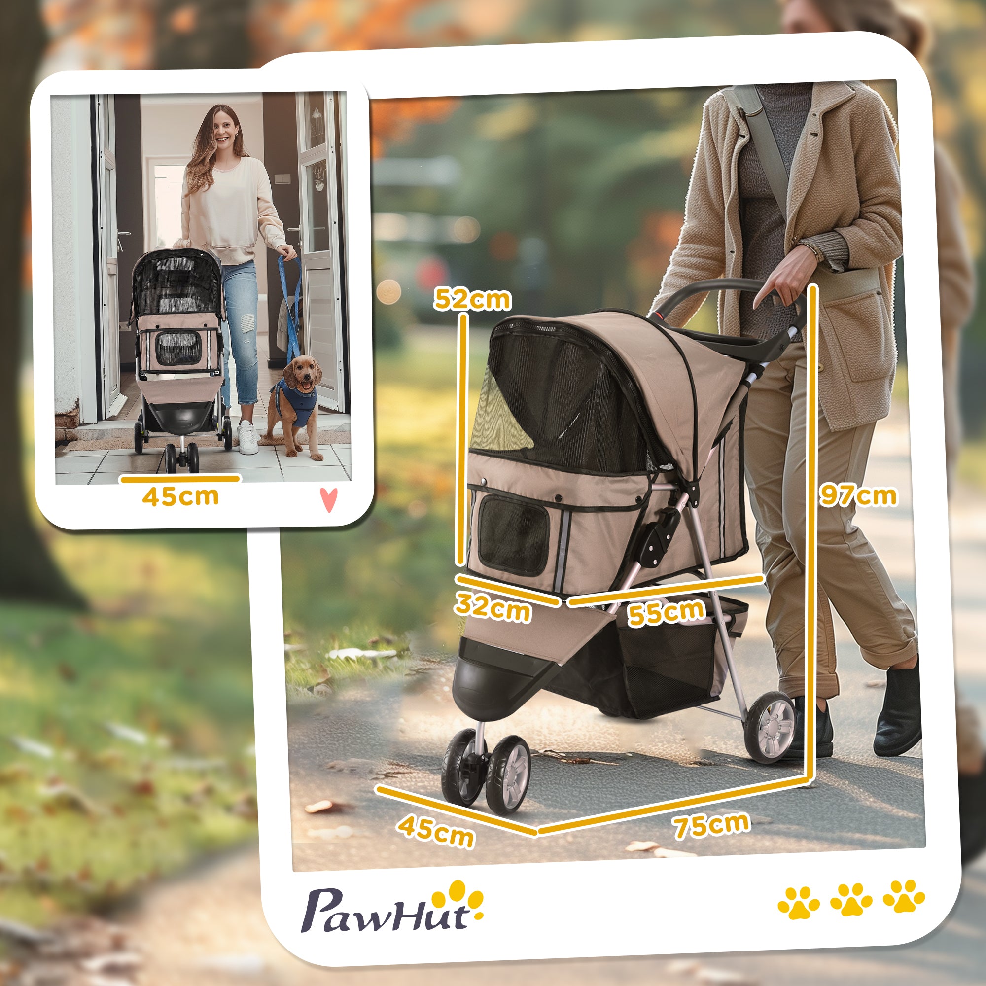 Dog Stroller, Multi-Coloured, Coffee Brown