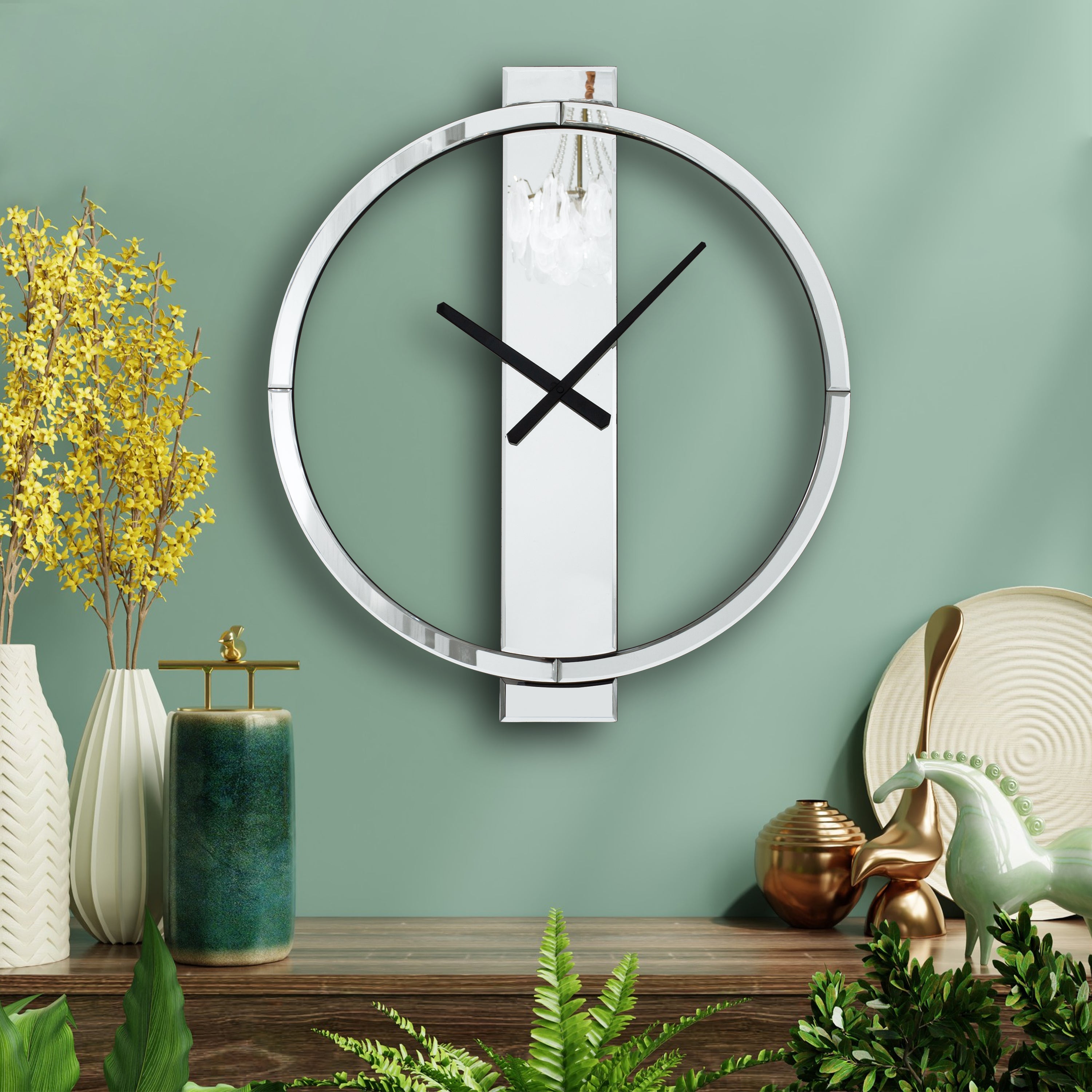 Modern Wall Clock Large Decorative 23" Mirror Glass Finish