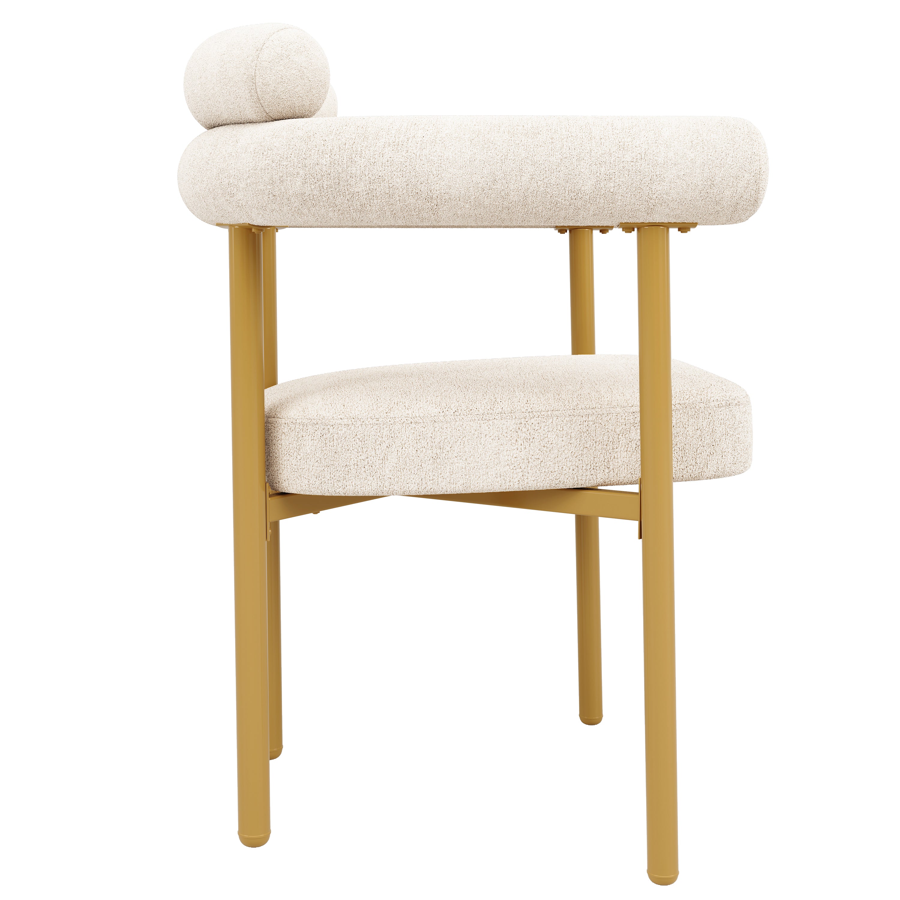 Dining Chairs Set of 2, Modern Simple Comfortable Ring Seats Gold Legs, Beige Suede