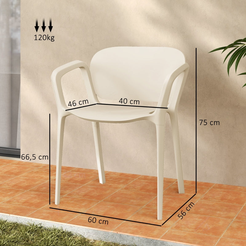 Garden Chair Set, 4 Stackable Plastic Chairs with Armrest Backrest, 120 kg Loadable, Weatherproof