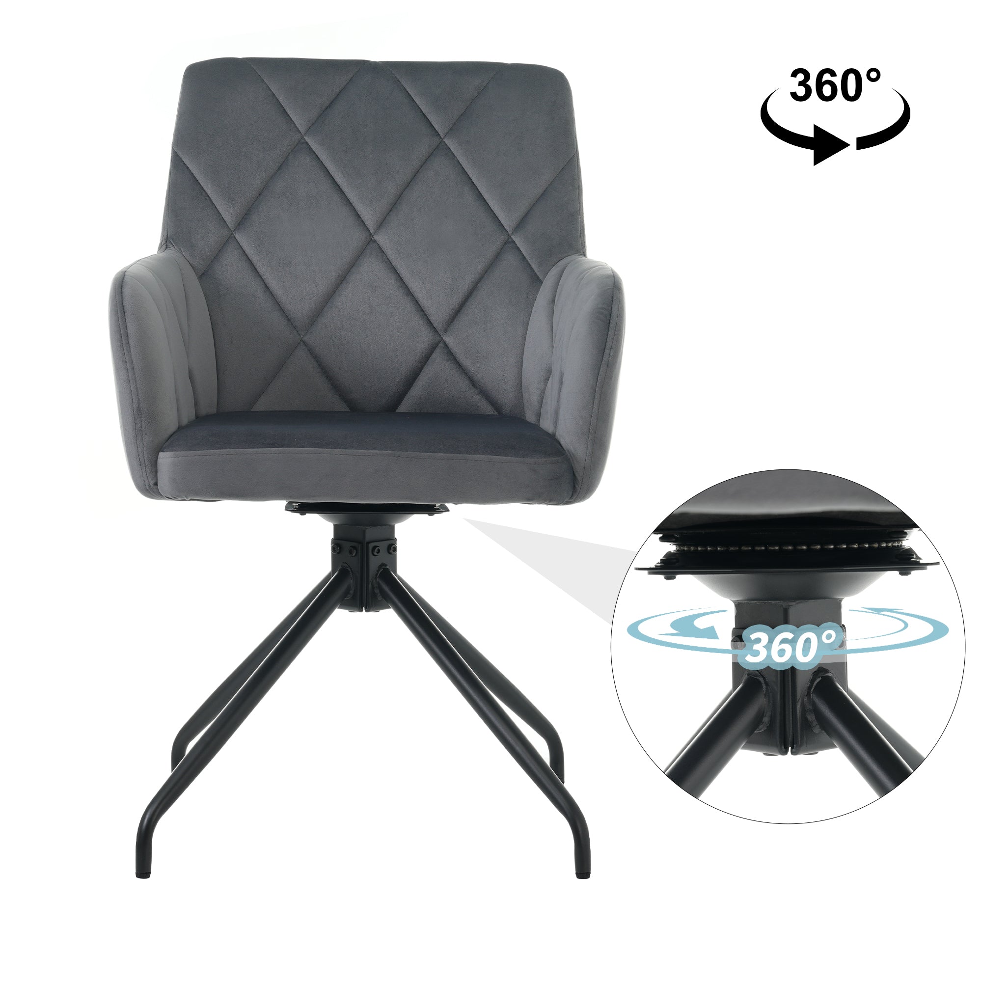 360° Swivel Dining Chairs, Set of 6 with Diamond Pattern and Lumbar Support, Anthracite Velvet