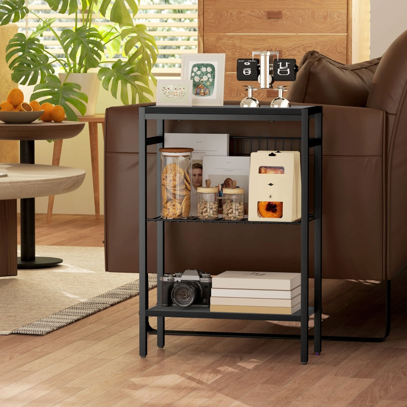 Side table with 2 shelves, coffee and bedside table, steel frame, black
