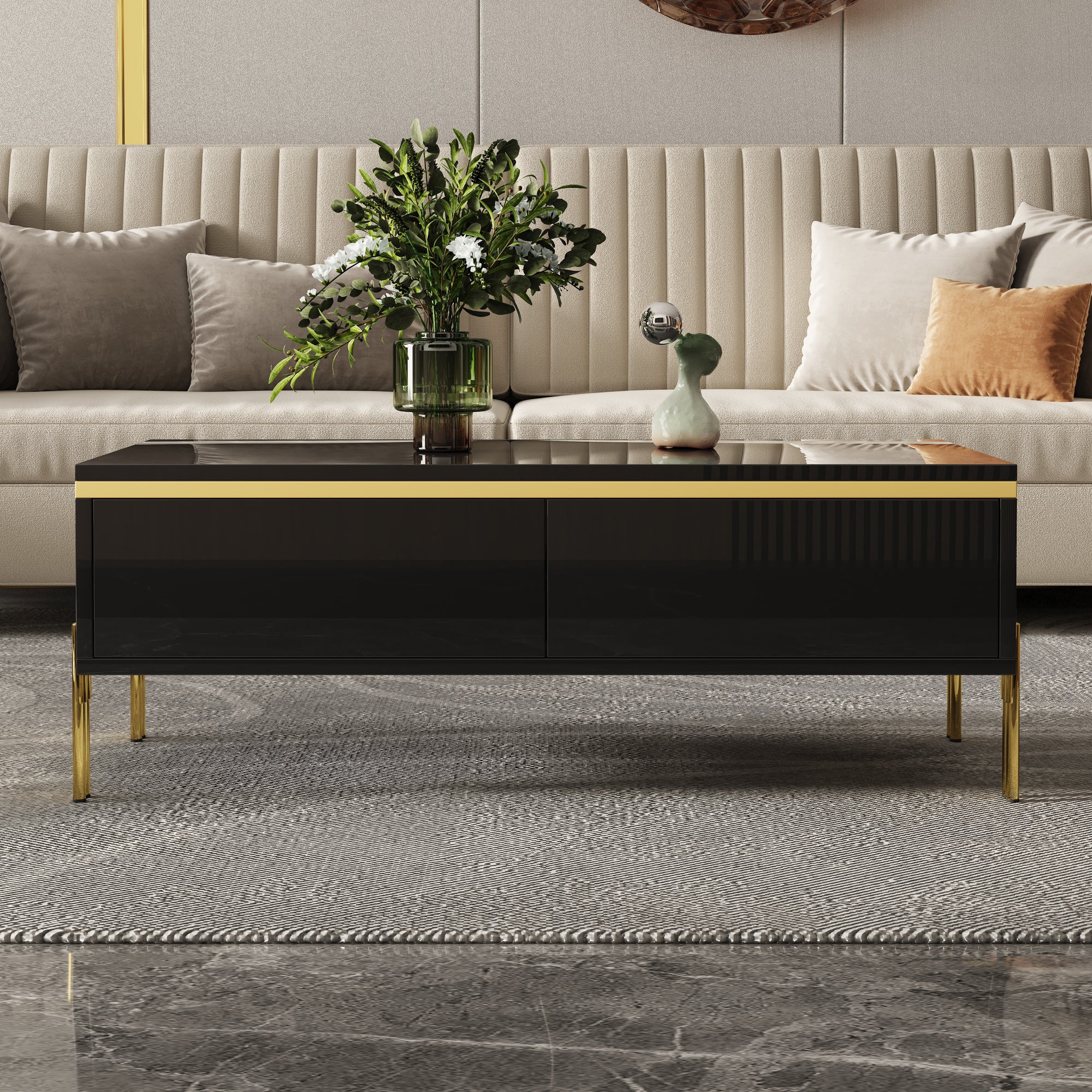 High-Gloss Coffee Table Multifunctional Side Table 100x50x36cm