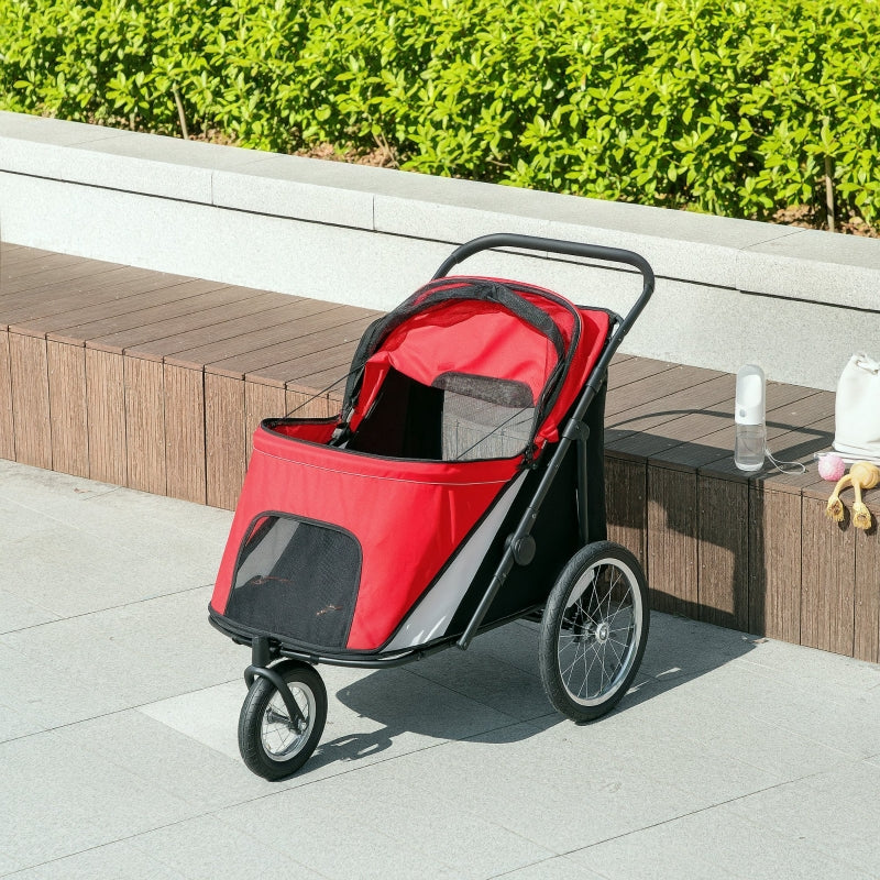 Dog Buggy Foldable, Reclining Cushion, Steel Frame, Red/Black
