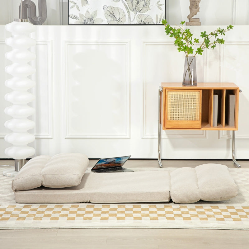 Folding Floor Chair, 6-Level Adjustable, Thick Padding, Bed Function, Beige Linen