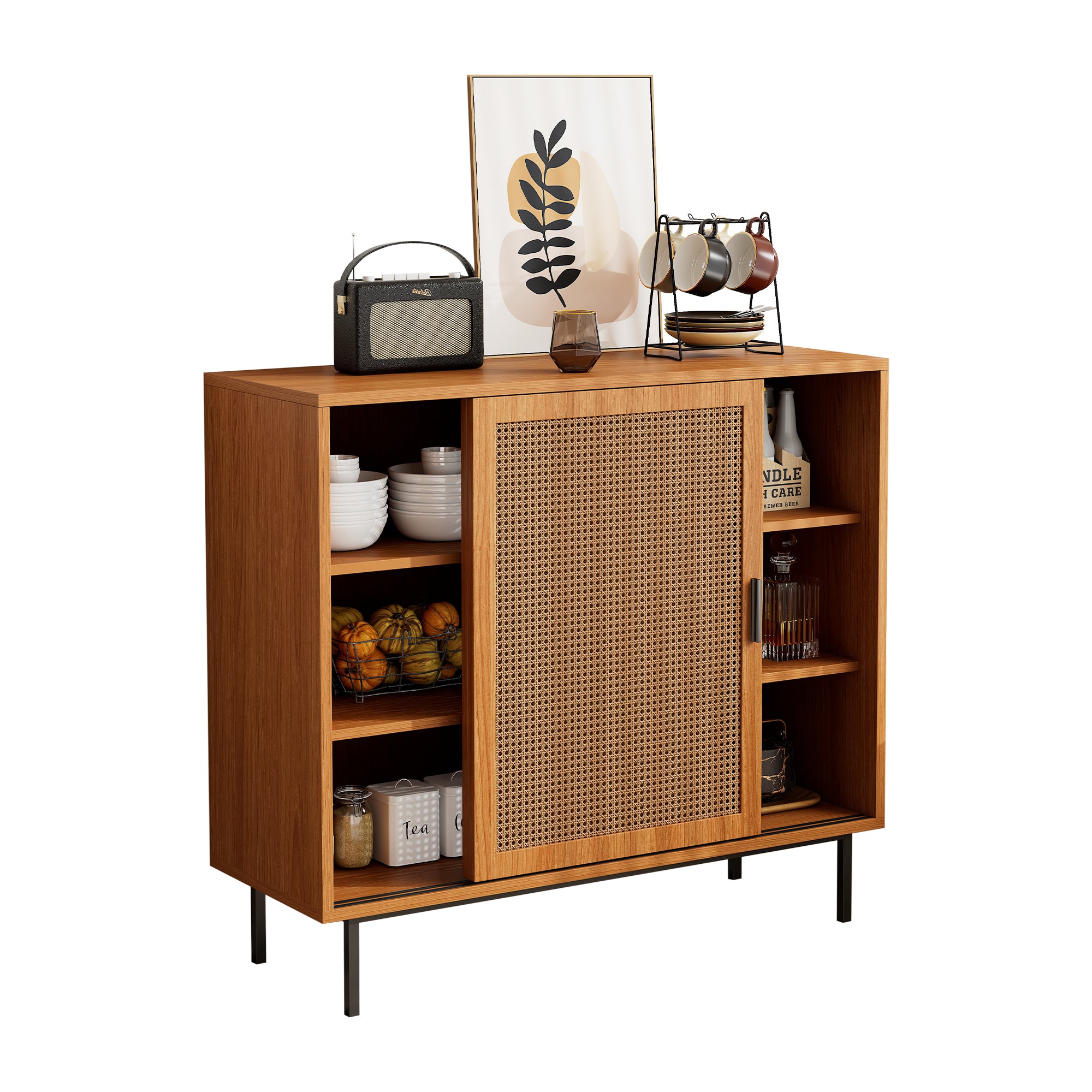 Sideboard kitchen cabinet, chest of drawers with 2 sliding doors and adjustable shelf