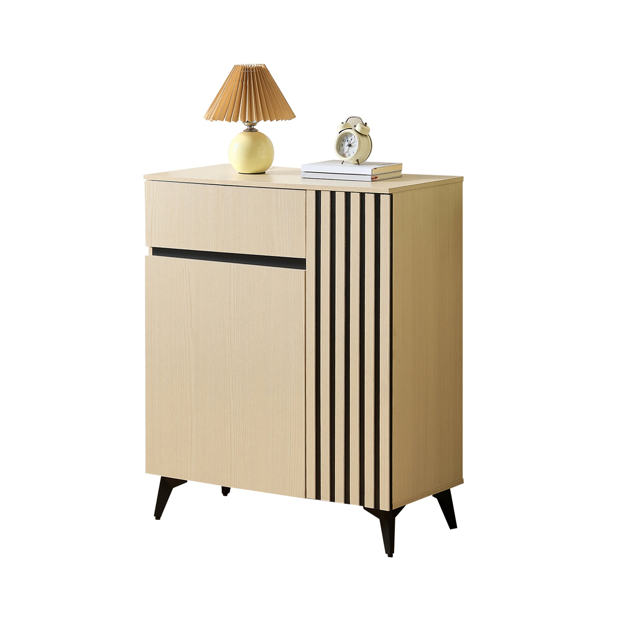 Sideboard/Shoe Cabinet with 2 Doors, 1 Drawer, Adjustable Shelves, Light Wood MDF