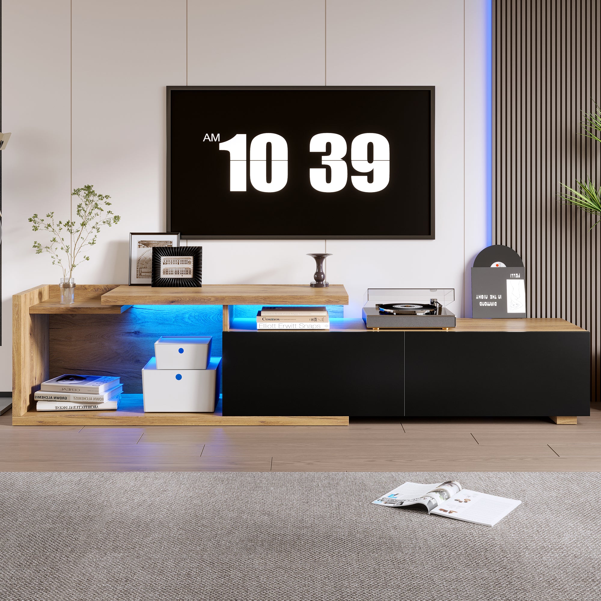 Modular TV Cabinet, Movable Module & LED Lighting, Extendable 2m