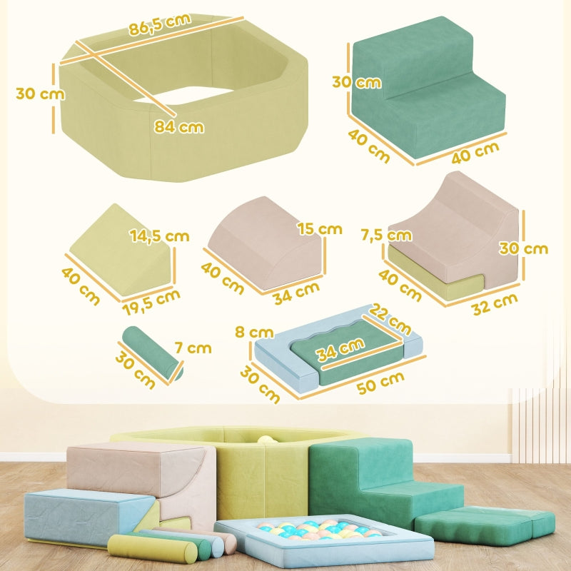 Soft Building Block Set with Ball Pit and 200 Plastic Balls, Indoor Foam, Colorful