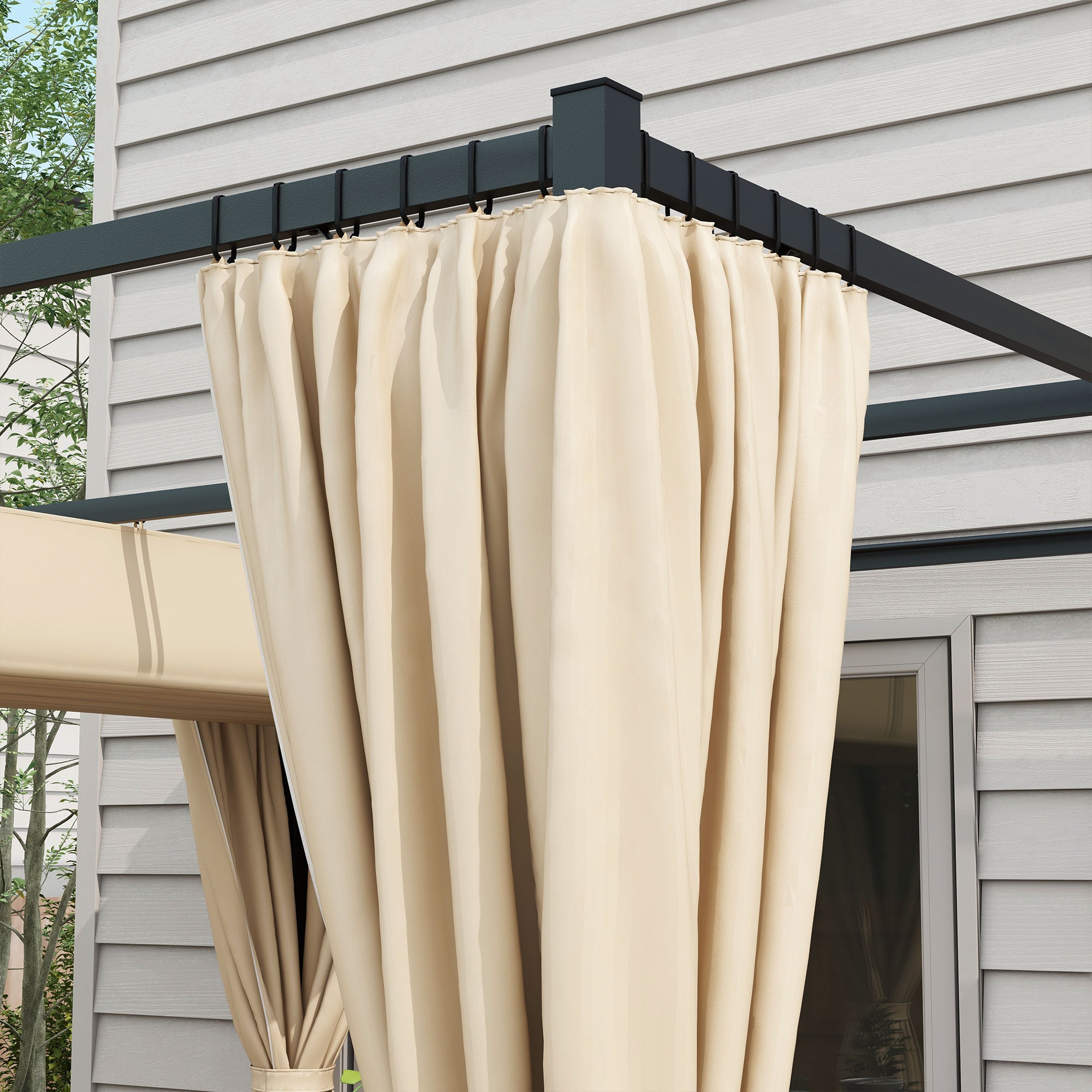 Retractable Pergola 3x3m Garden Gazebo Shelter with Curtains, Beige