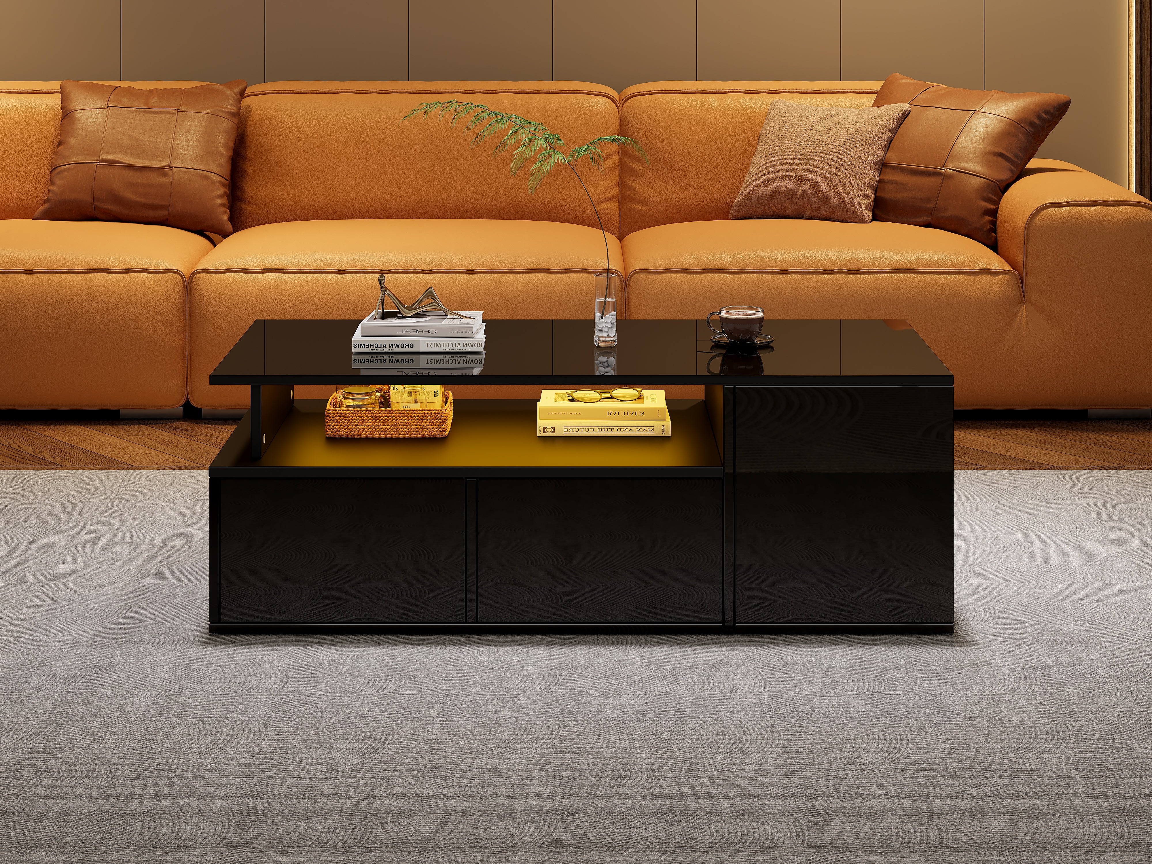 Coffee Table 100x50x35cm LED Lighting 2 Drawers 60kg Black