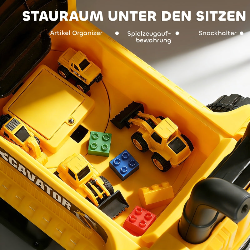 Ride-on Excavator with Shovel, Steering Wheel and Backrest for Kids, Yellow