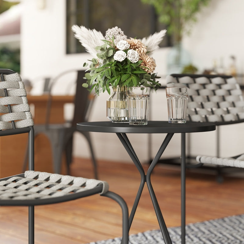 Polyrattan Garden Furniture Set, 2-Person 3-Piece Stackable Chairs &amp; Table, Grey