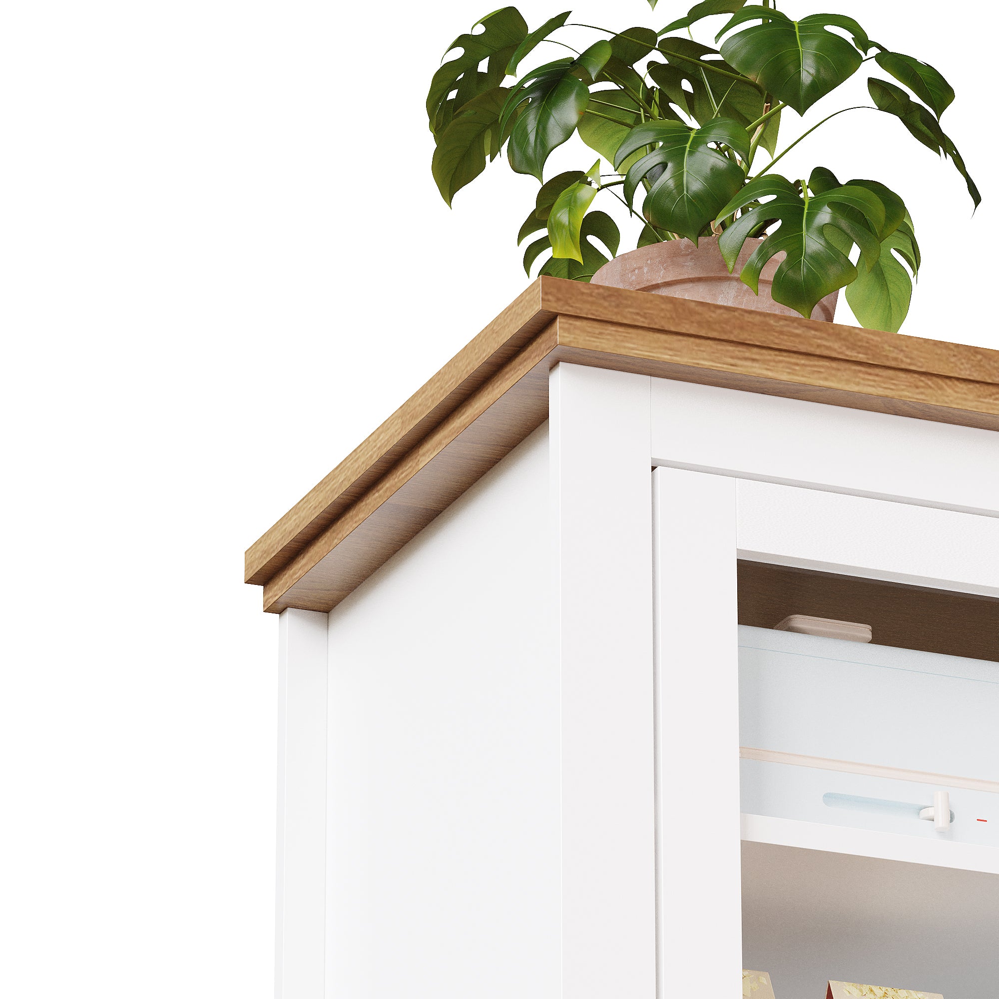 Tall Kitchen Cabinet 104x40x180cm Adjustable Shelves LED Lighting - White