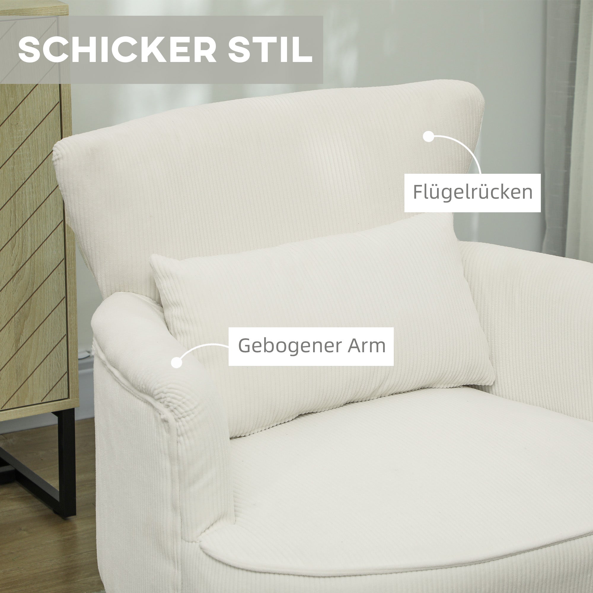 Armchair Lounge Chair Corduroy Look, Cream White