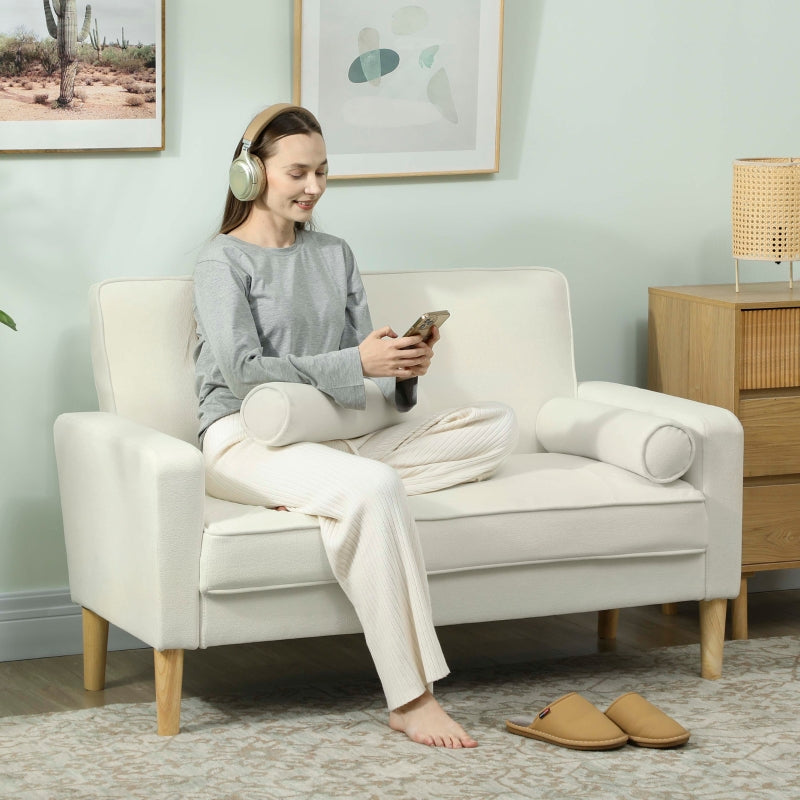 2-Seater Sofa, Upholstered with Rubber Wood Legs, Cream White