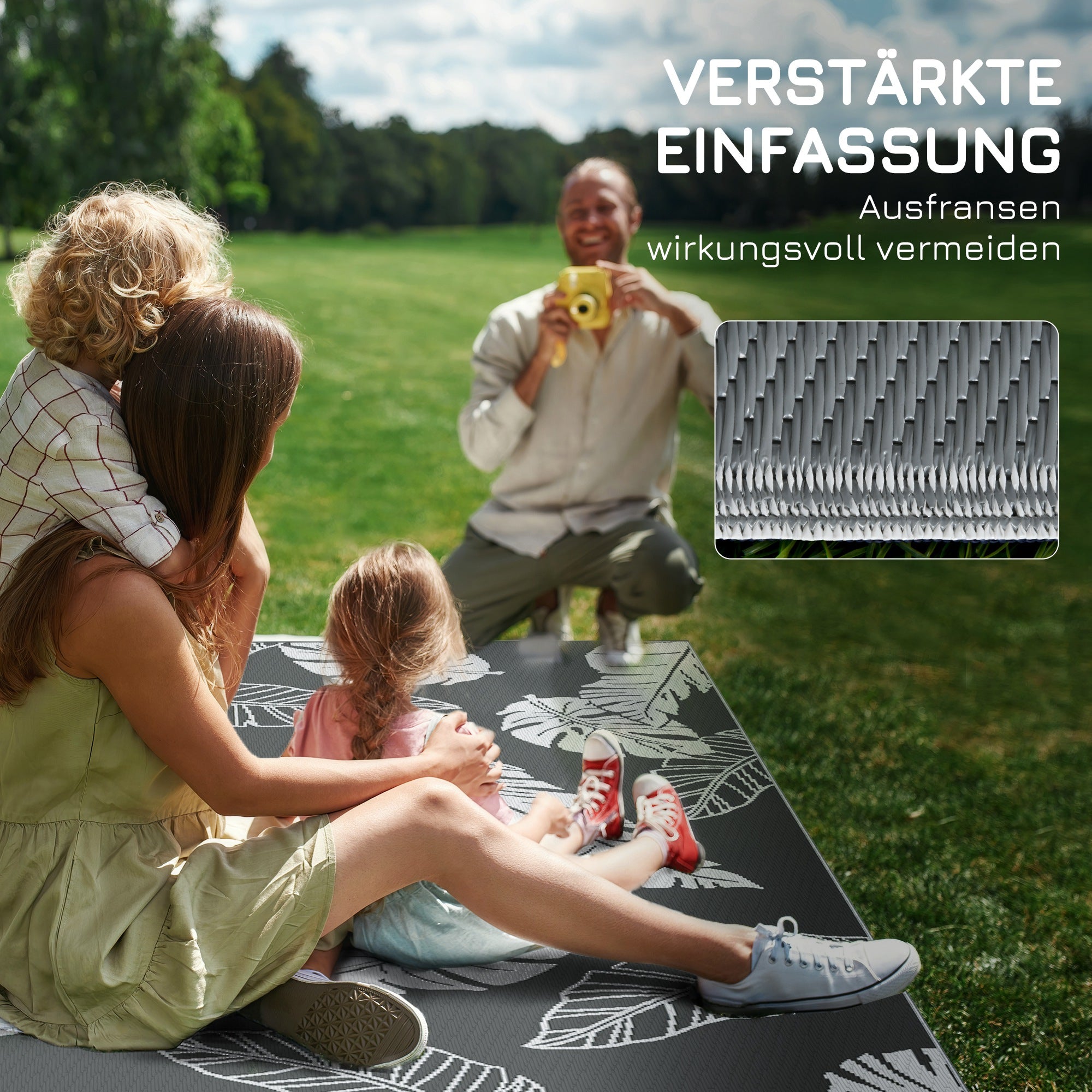 Outdoor Rug, Weatherproof Plastic, 182x274cm Double-Sided Design, Grey and White