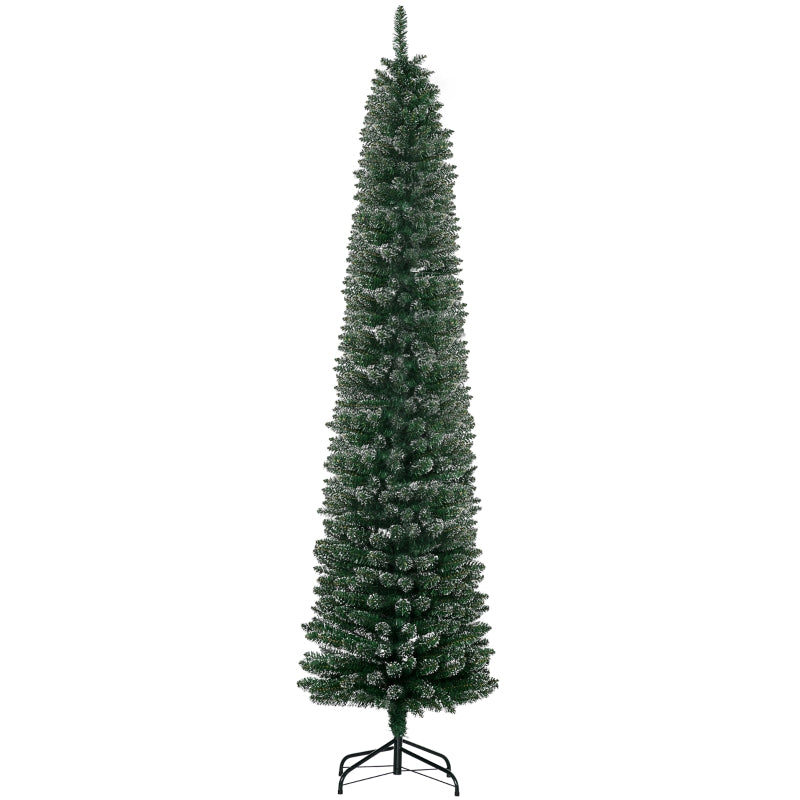 Artificial Snow Dipped Christmas Tree 7.5FT Pencil with Foldable Stand, Green