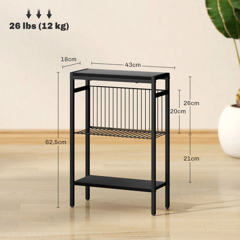 Side table with 2 shelves, coffee and bedside table, steel frame, black