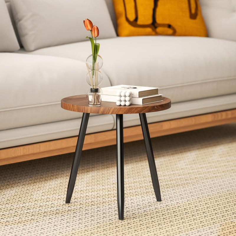 Modern Round Coffee Table, Steel Frame for Small Space, Chestnut Wood Effect