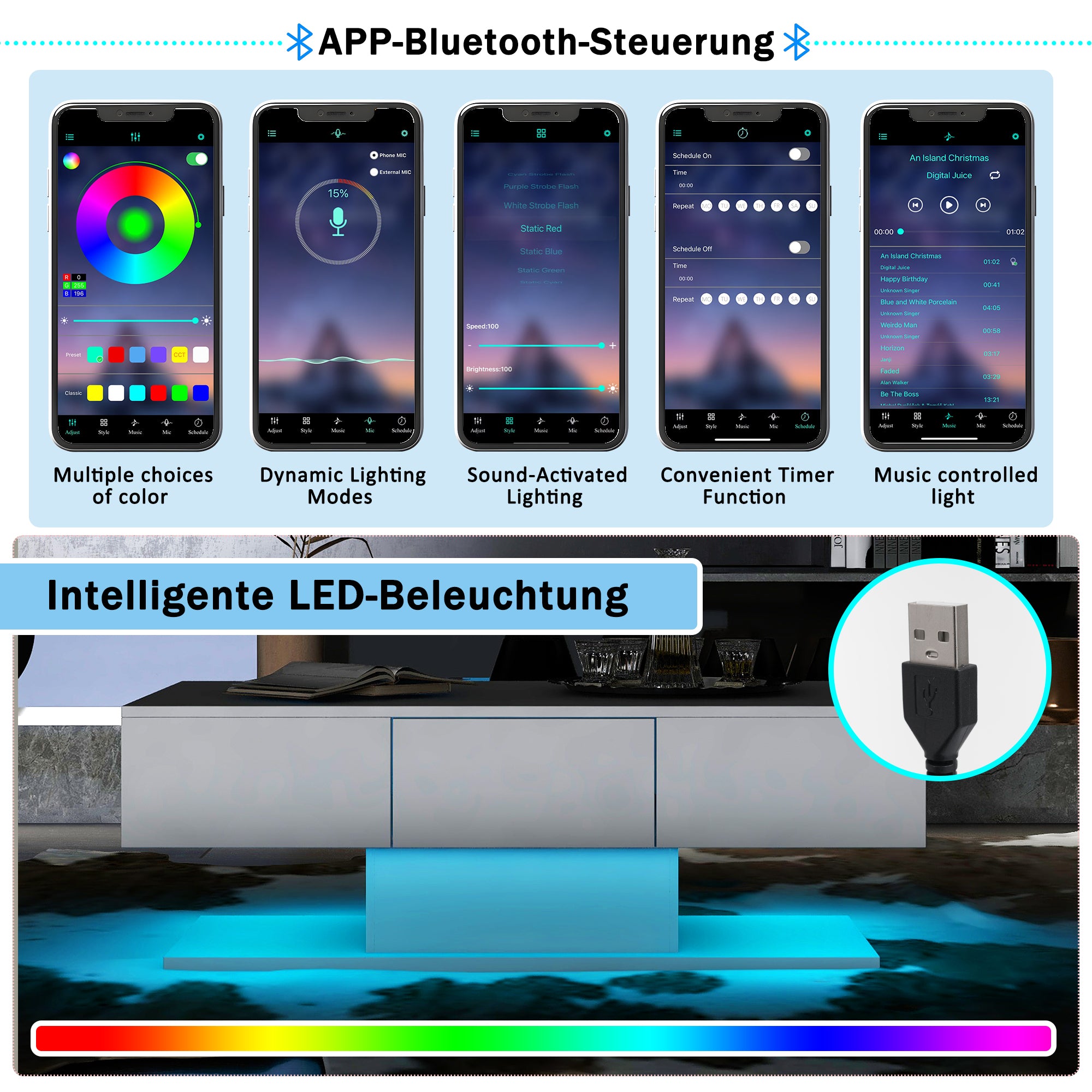 Tea Table, High Gloss Sofa Desk with 2 Drawers, 100cm White