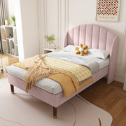 Pink Velvet Upholstered Single Bed with Padded Headboard & Slatted Frame (3ft / 90×190cm)
