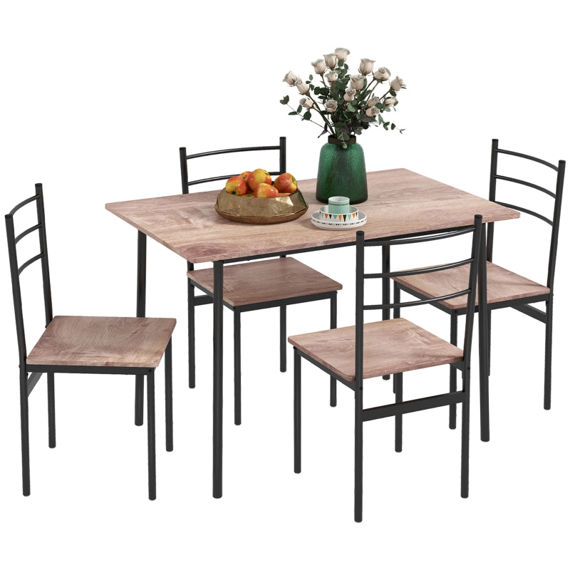 5 Piece Dining Set, Space Saving Table and 4 Chairs, Black Steel Frame