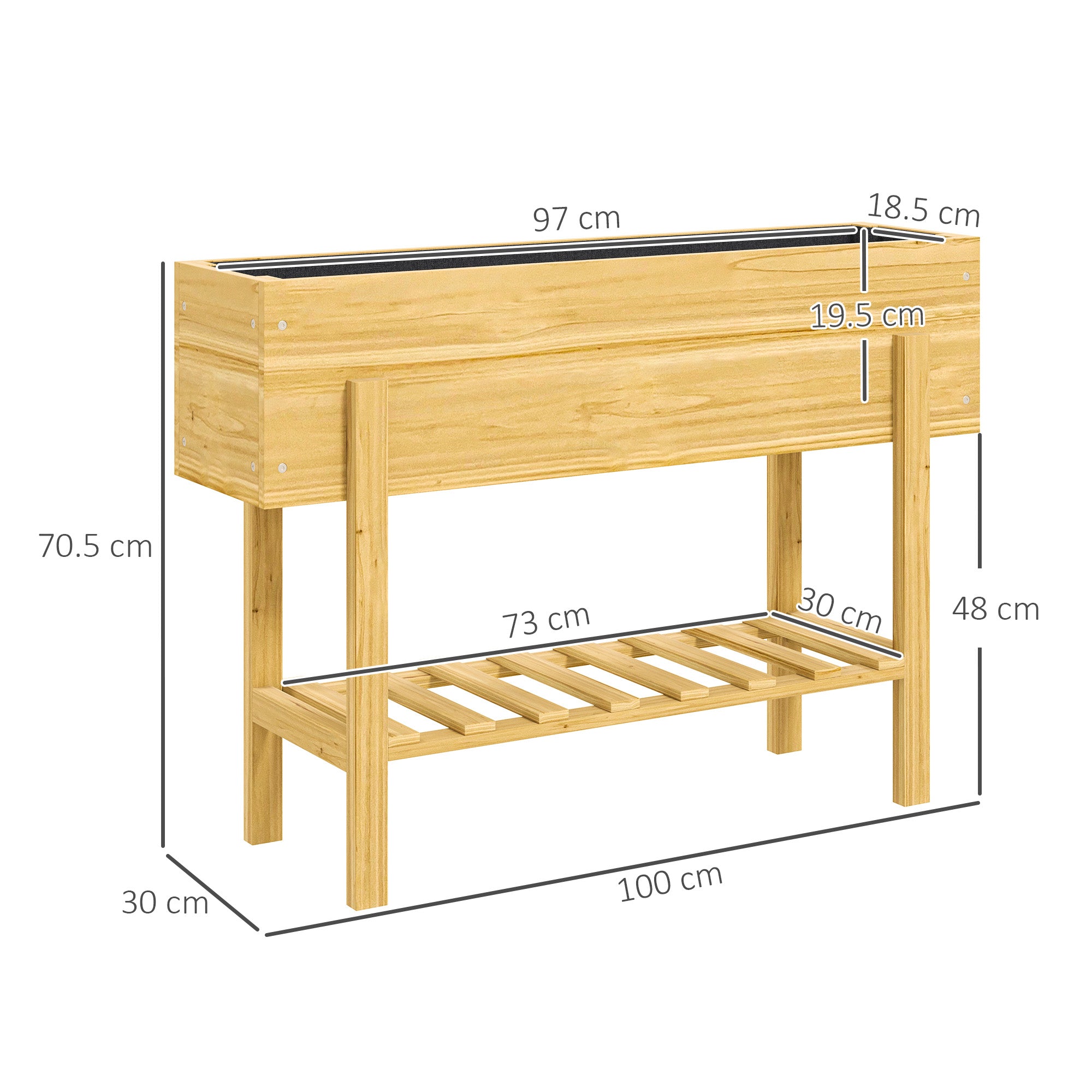 Wooden Raised Garden Bed Elevated Planter Box with Storage Shelf Natural Wood Finish