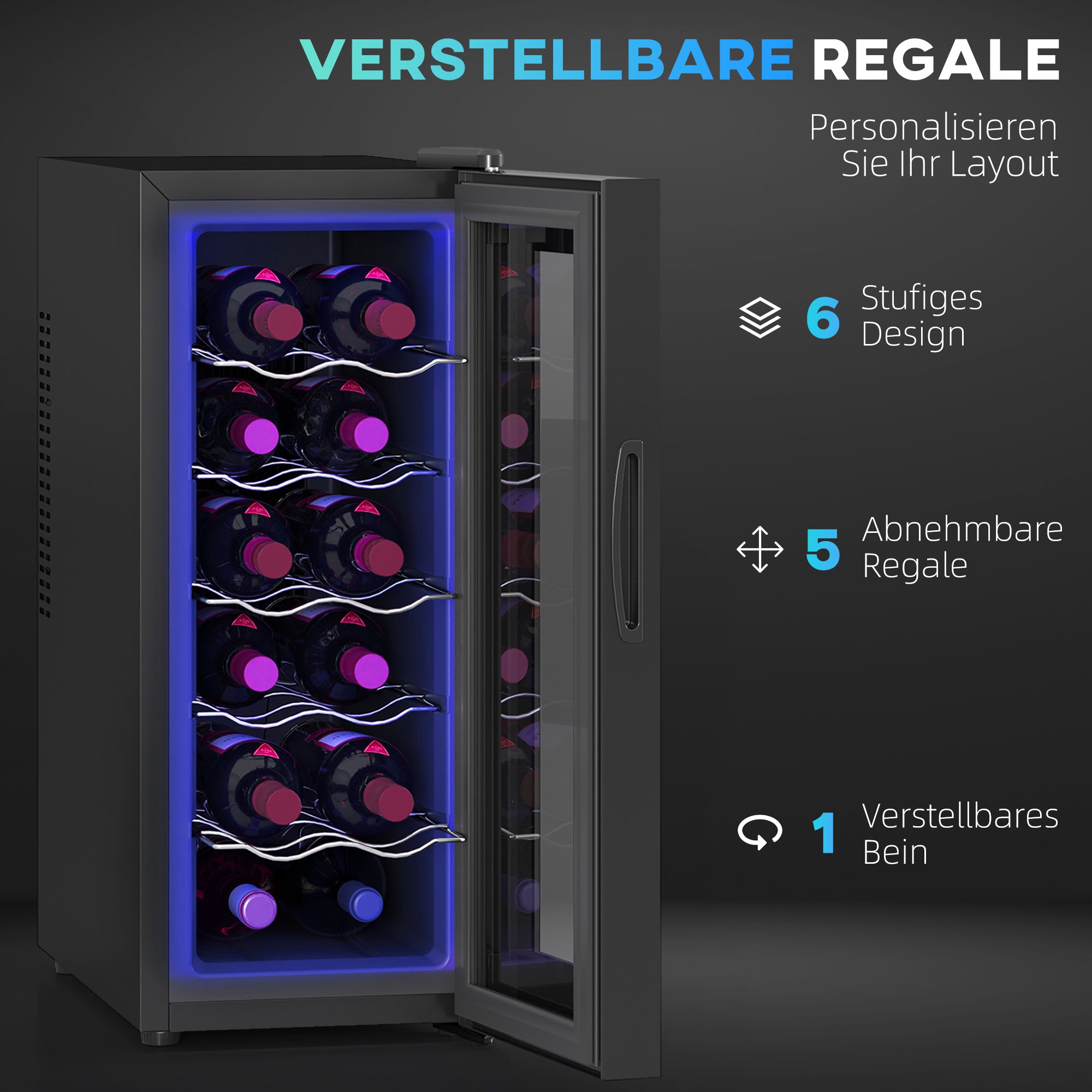 Wine Cooler 12 Bottles 30L 8-18℃ Double Thermoelectric with Glass Door, Beverage Cooler with LED Light, Small Wine Cabinet, Touch Screen, Black