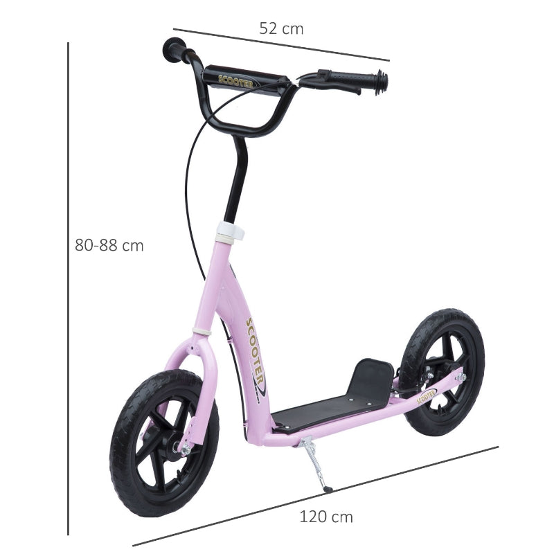Kids Kick Scooter, 12-inch Wheels, Handbrake & Kickstand, Steel, Pink
