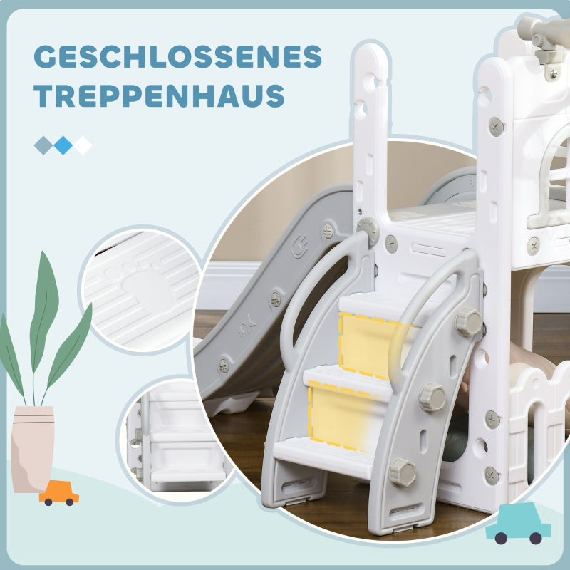 Children's Slide, 5 in 1 Toddler Slide with Basketball Hoop and Climbing Frame, Grey