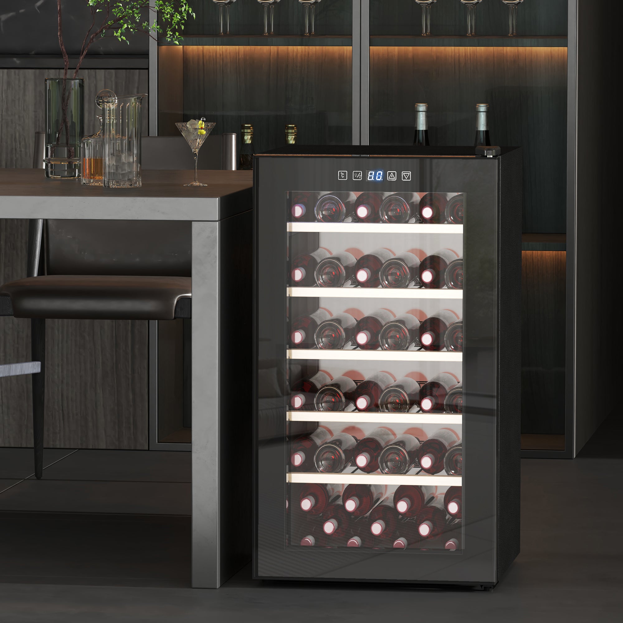Wine Cooler 41 Bottles 91L Compressor Glass Door Black