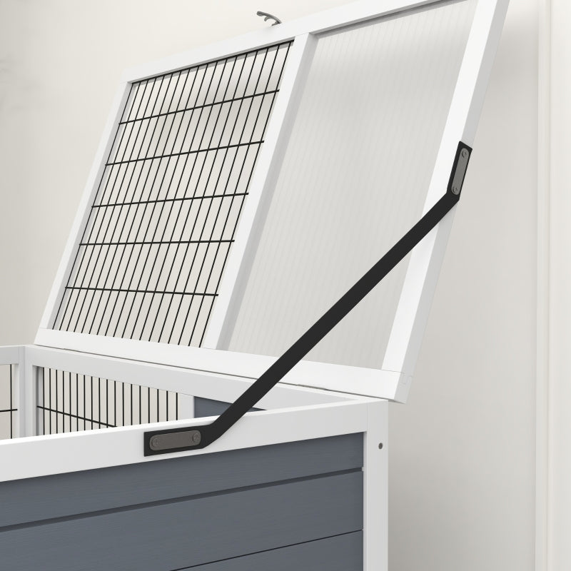 Double Deckers Guinea Pig Cage, Indoor Rabbit Hutch with Feeding Trough, Trays, Ramps, Openable Top - Grey