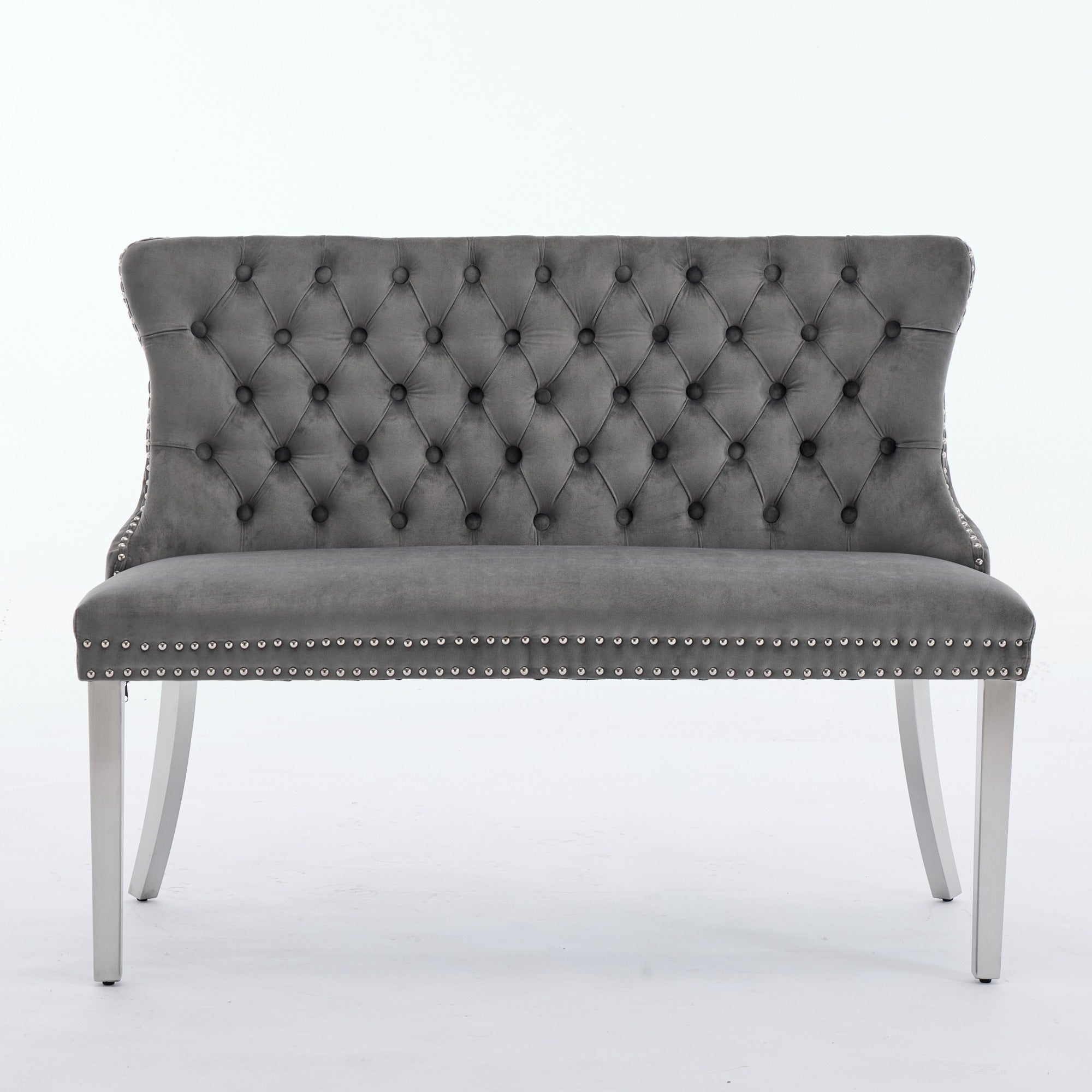 Velvet Loveseat Bench, 2-Seat Tufted Wing Back Mid Century Modern, Gray